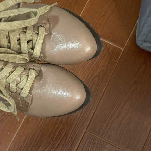 Kelsi Dagger Brown Taupe Lace Up Heeled Booties Size 6.5 leather EVA1 buckles - Picture 13 of 16